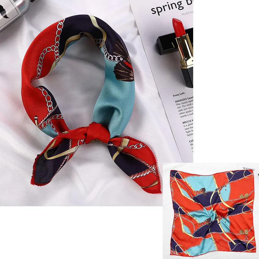 Printed Silk Satin Neck Head Scarf