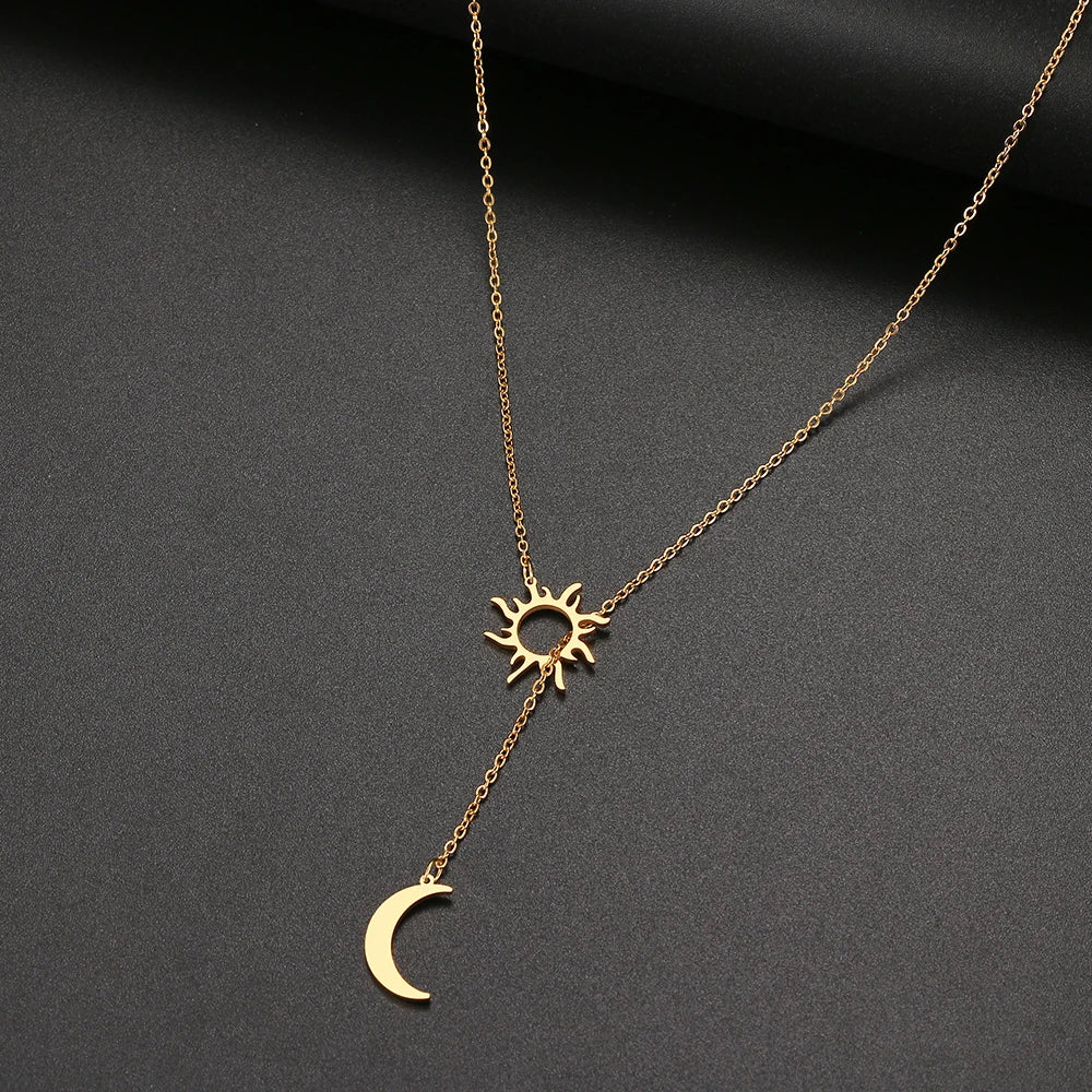 Stainless Steel Sun Totem Moon Necklace Women