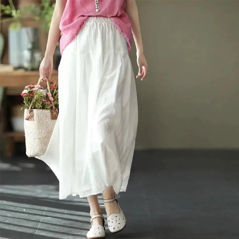 Retro Double-Layer Cotton Linen Skirt