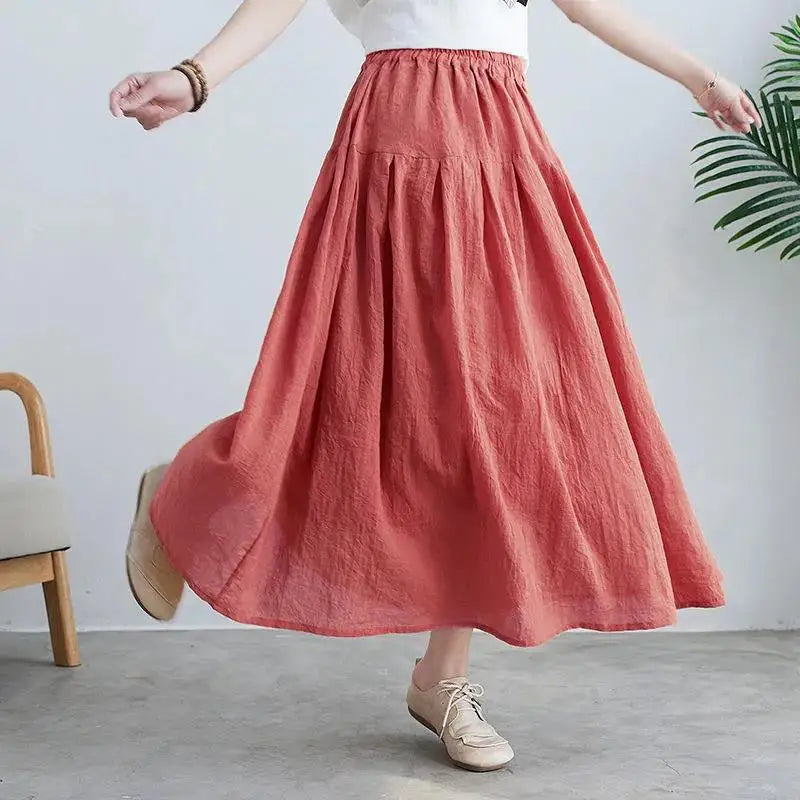 Retro Double-Layer Cotton Linen Skirt
