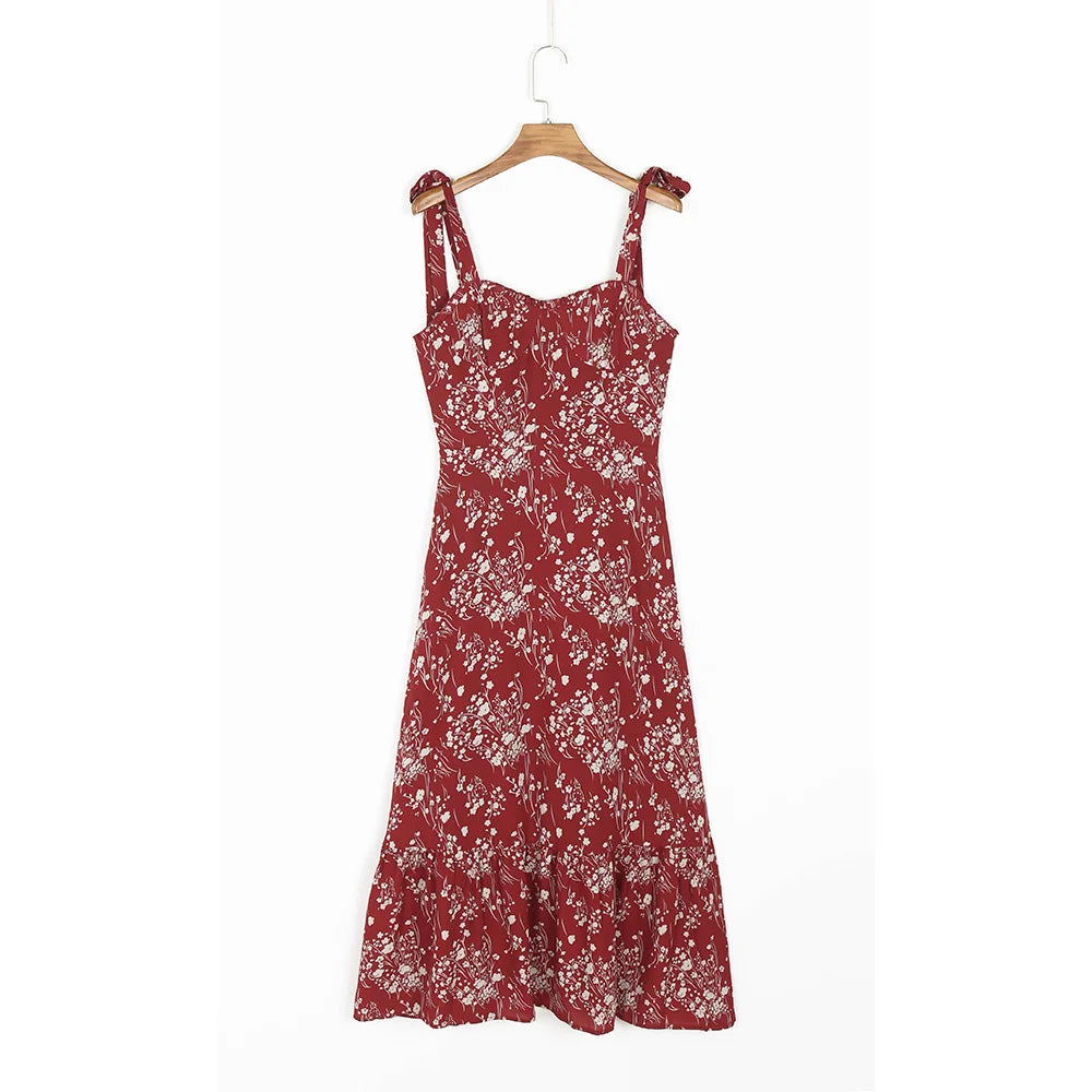 Elegant Vintage Floral Ruffle Hem Summer Dress