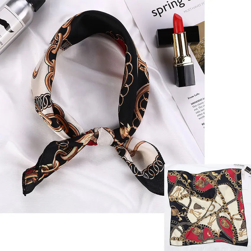 Printed Silk Satin Neck Head Scarf