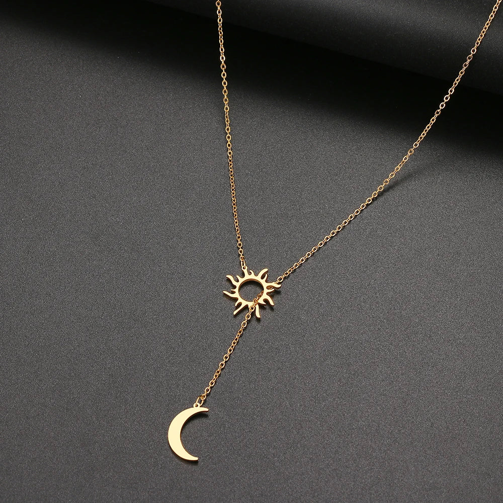 Stainless Steel Sun Totem Moon Necklace Women