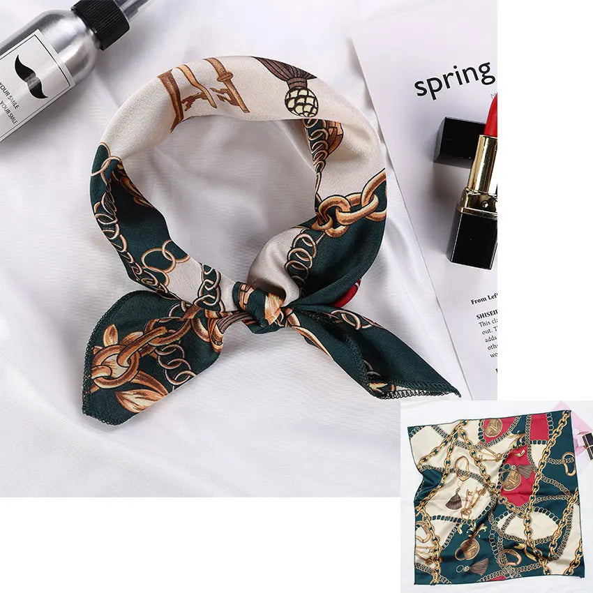 Printed Silk Satin Neck Head Scarf