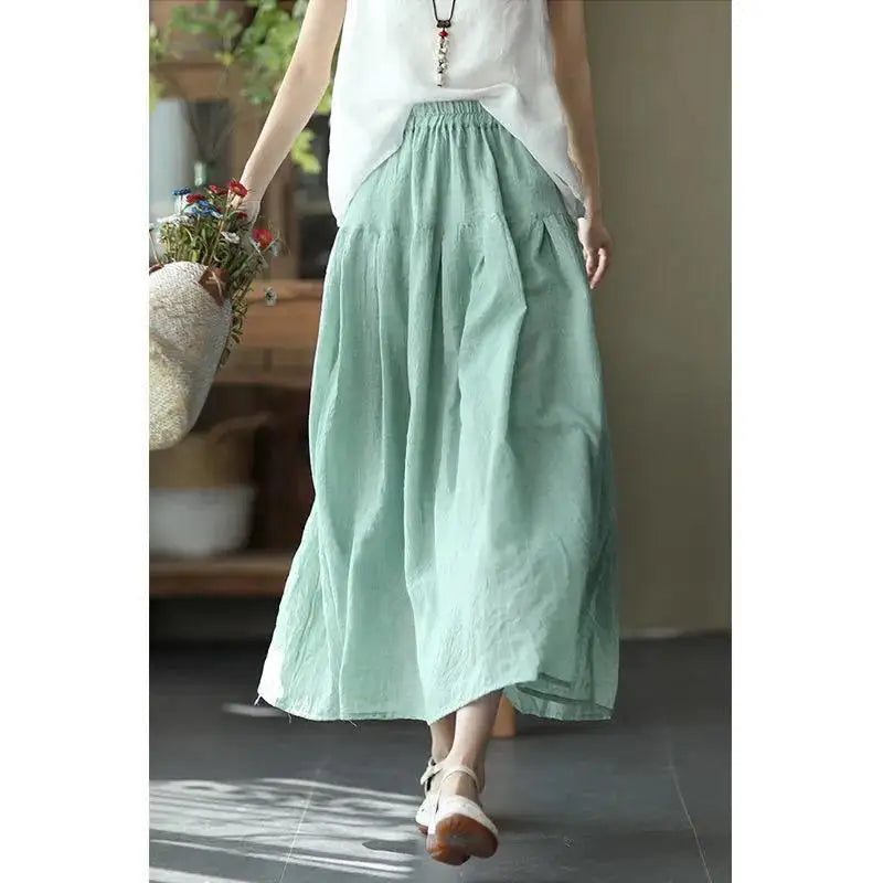 Retro Double-Layer Cotton Linen Skirt