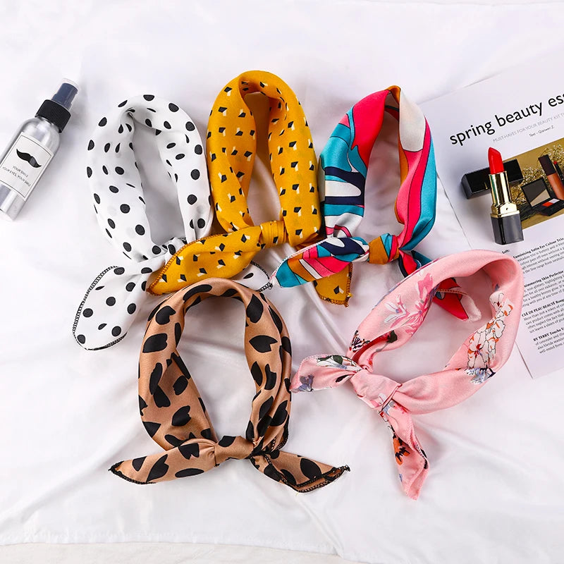 Printed Silk Satin Neck Head Scarf