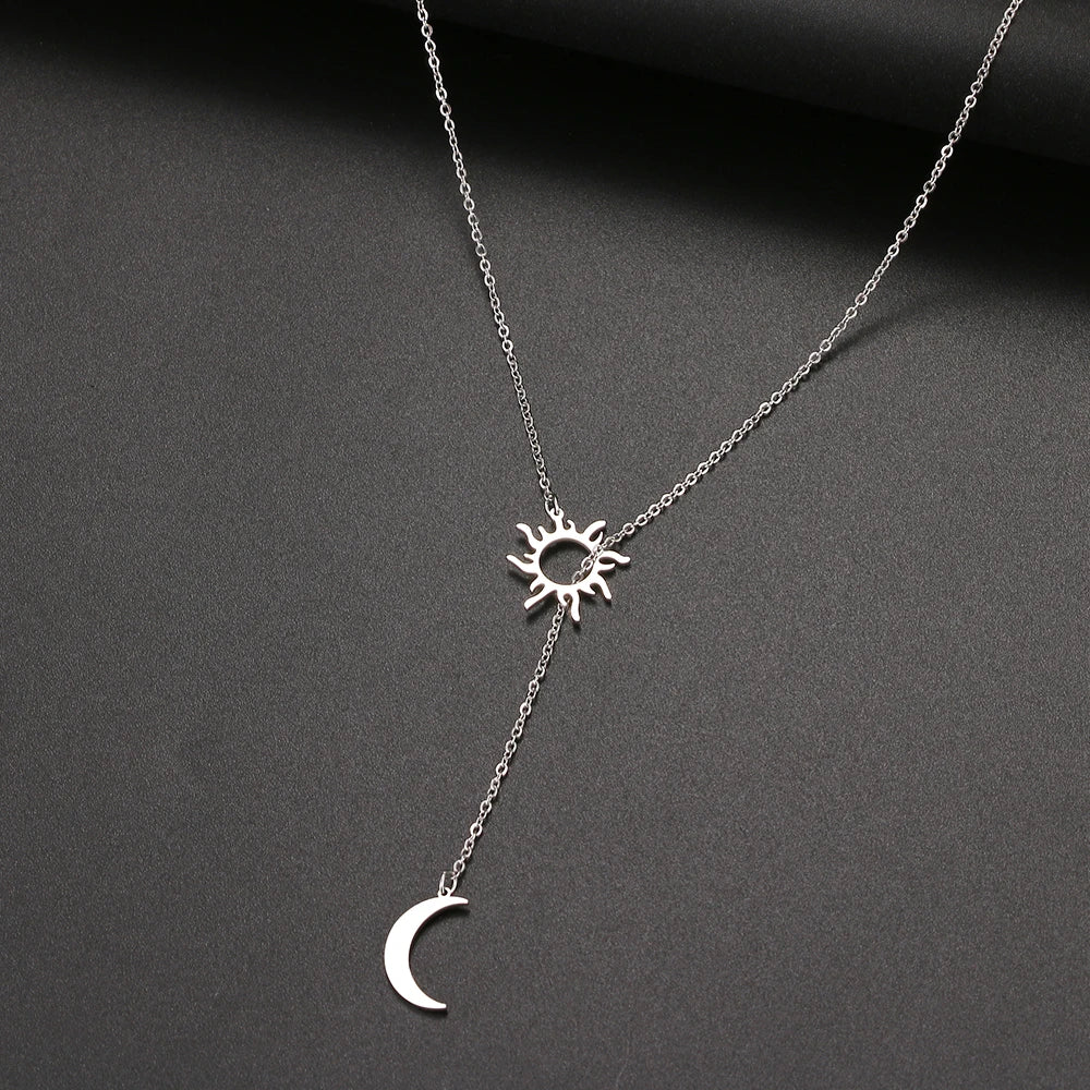 Stainless Steel Sun Totem Moon Necklace Women