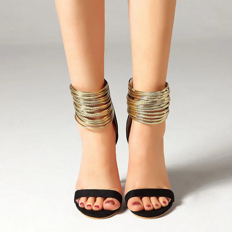 Black Suede Stiletto Heel Sandals