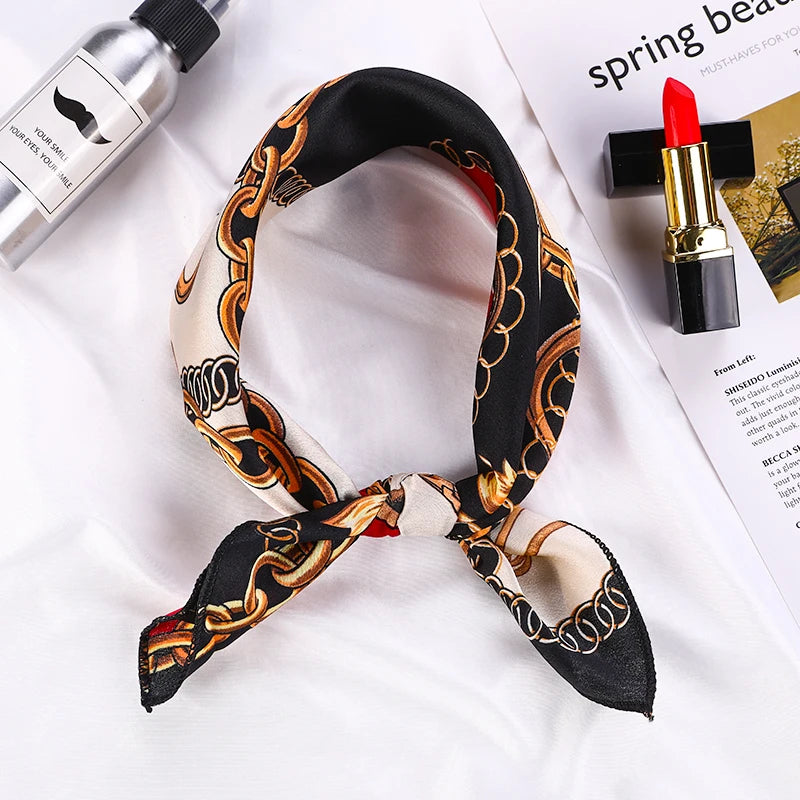 Printed Silk Satin Neck Head Scarf