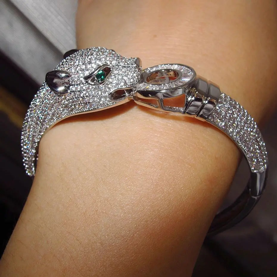 Leopard Head Cubic Zirconia Panther Bracelet