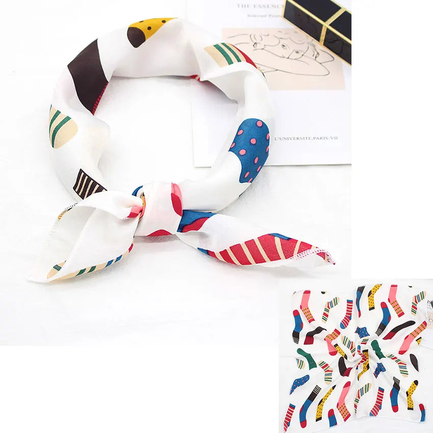 Printed Silk Satin Neck Head Scarf