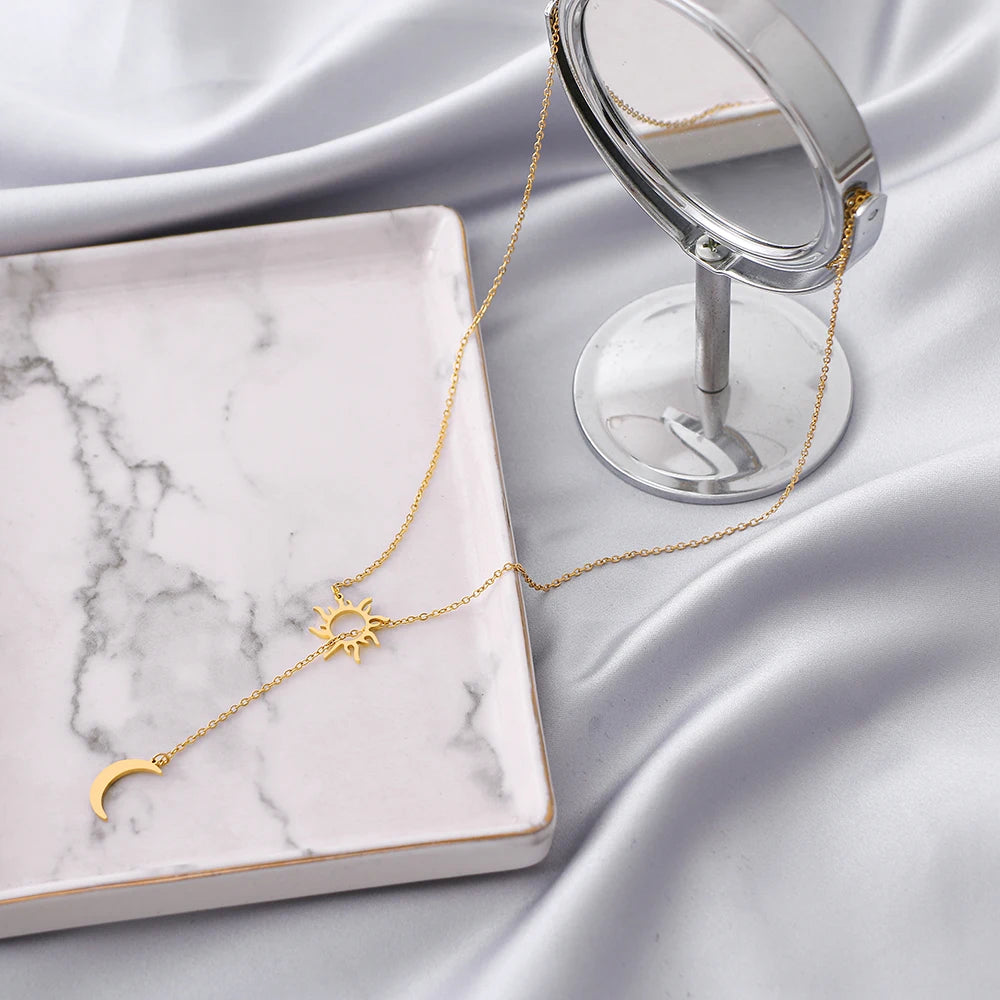 Stainless Steel Sun Totem Moon Necklace Women