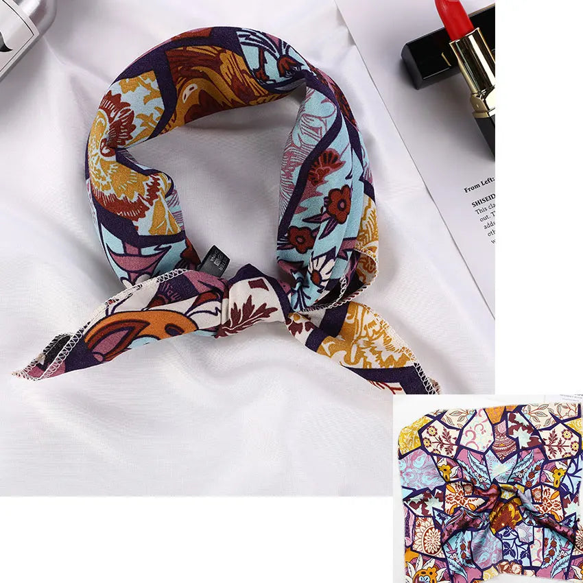 Printed Silk Satin Neck Head Scarf
