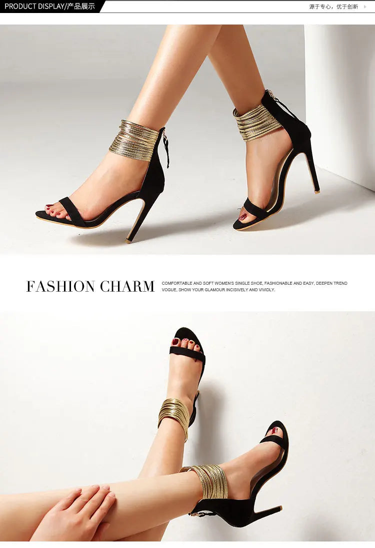 Black Suede Stiletto Heel Sandals