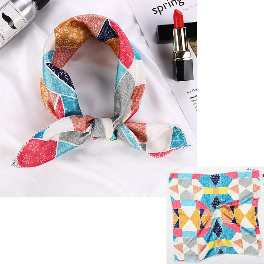 Printed Silk Satin Neck Head Scarf