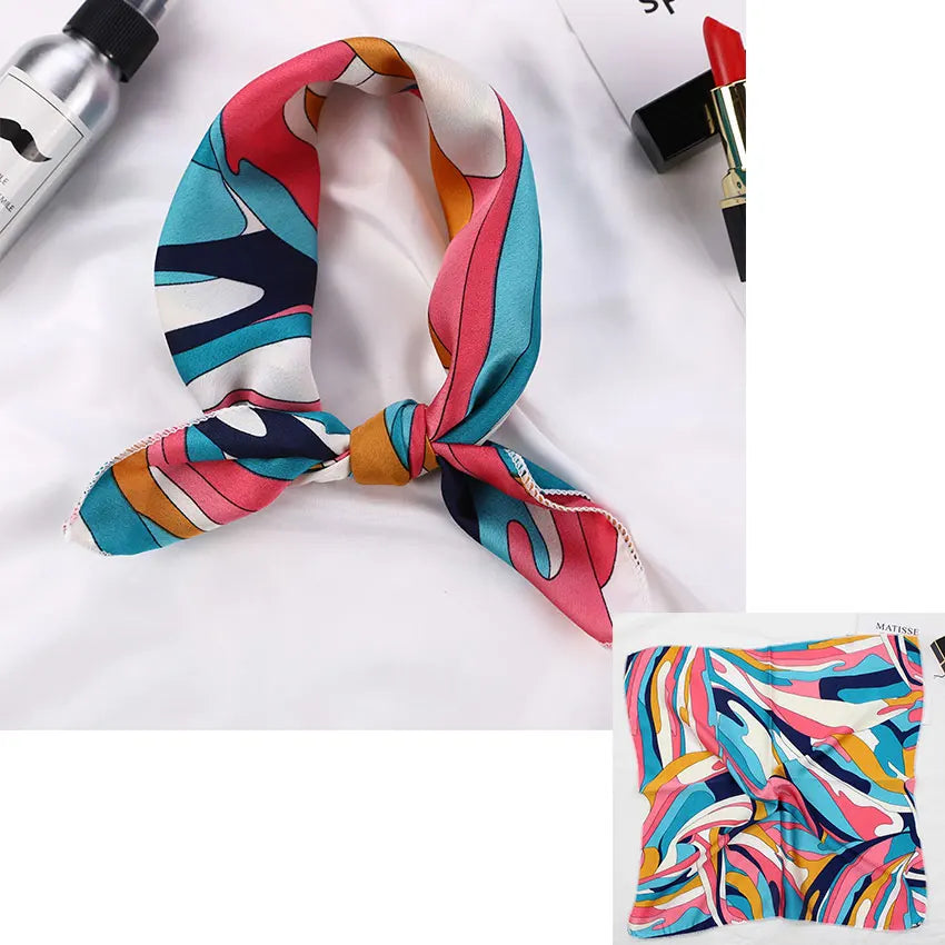 Printed Silk Satin Neck Head Scarf