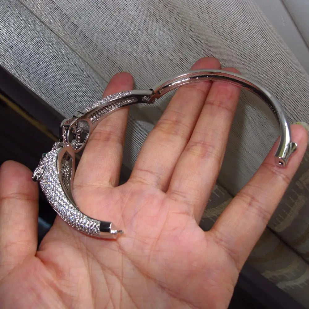 Leopard Head Cubic Zirconia Panther Bracelet