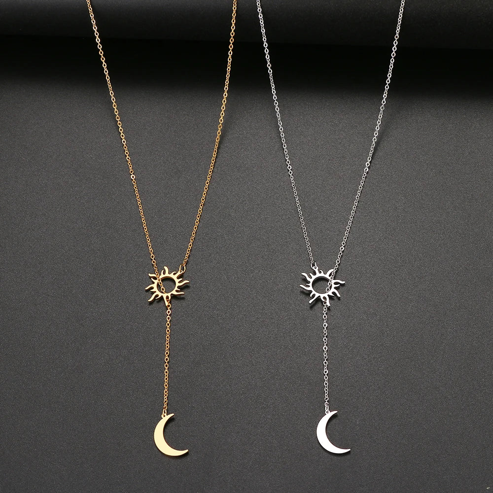 Stainless Steel Sun Totem Moon Necklace Women