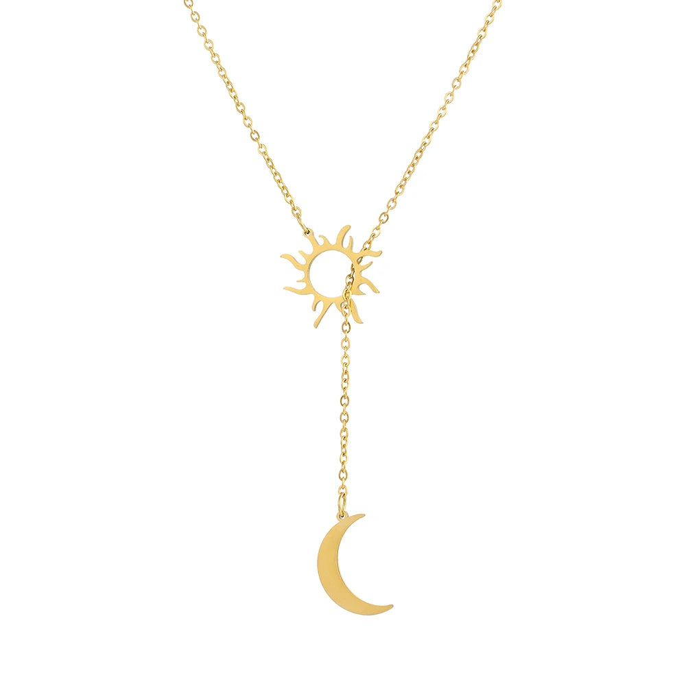 Stainless Steel Sun Totem Moon Necklace Women