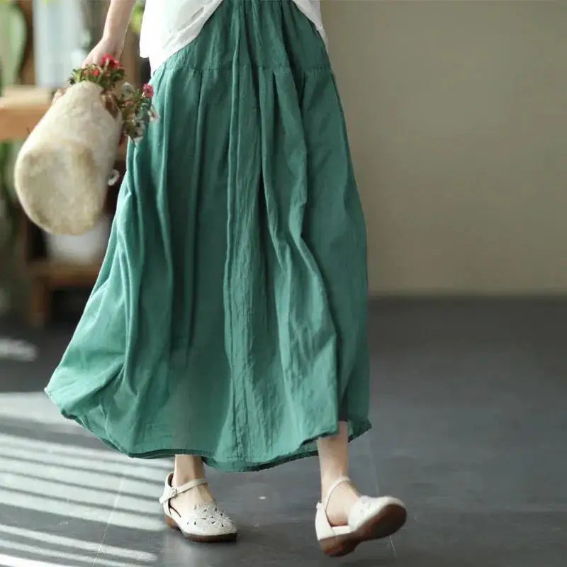 Retro Double-Layer Cotton Linen Skirt