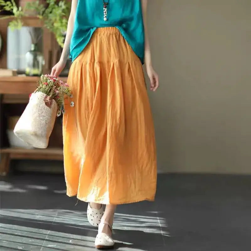Retro Double-Layer Cotton Linen Skirt