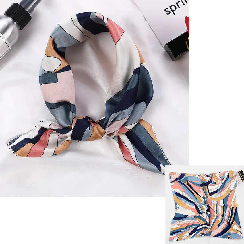 Printed Silk Satin Neck Head Scarf