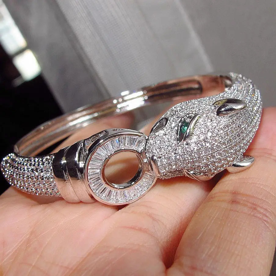 Leopard Head Cubic Zirconia Panther Bracelet