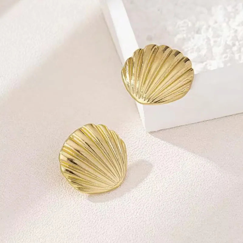 Exaggerated Ocean Shell Texture Stud Earrings