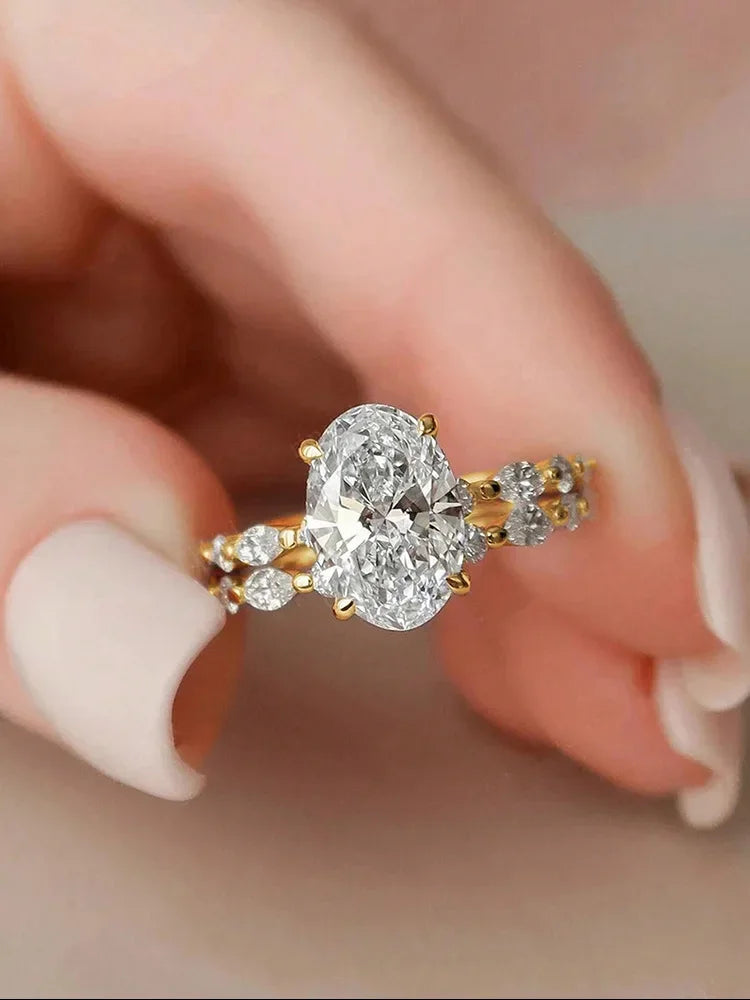 Sterling Silver Oval Marquise Stackable Rings Set