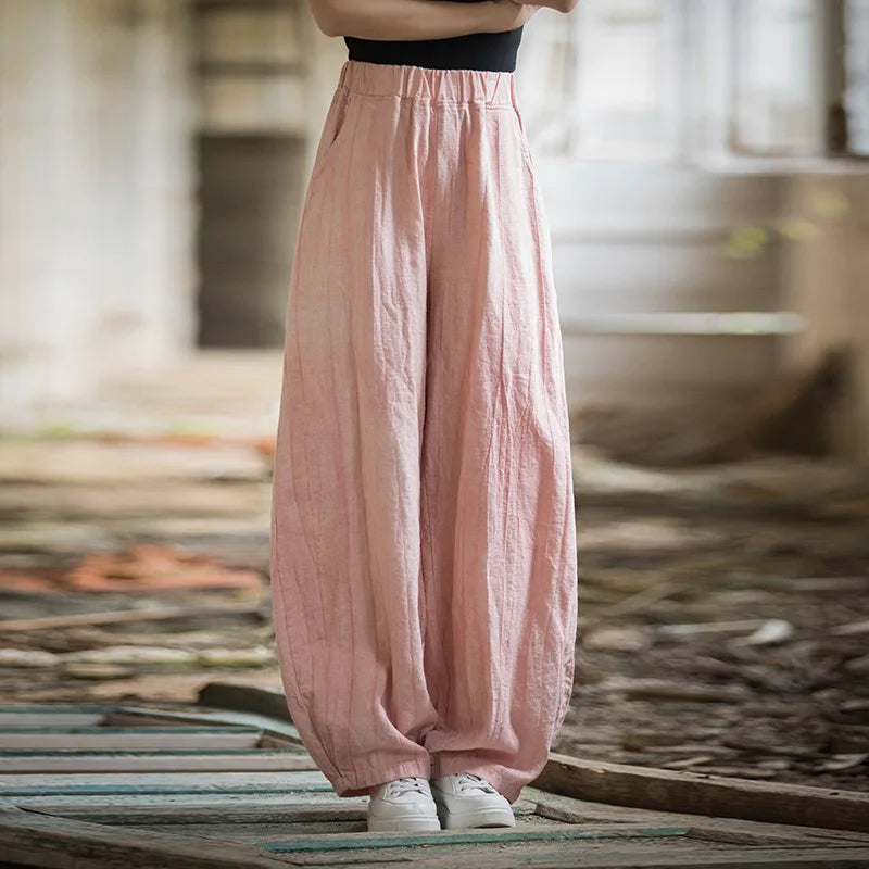 Cotton Linen Baggy Cargo Pants Women