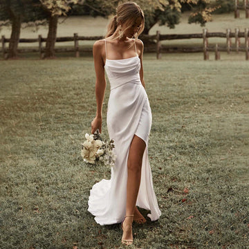 Simple White Mermaid Spaghetti Strap Wedding Dress