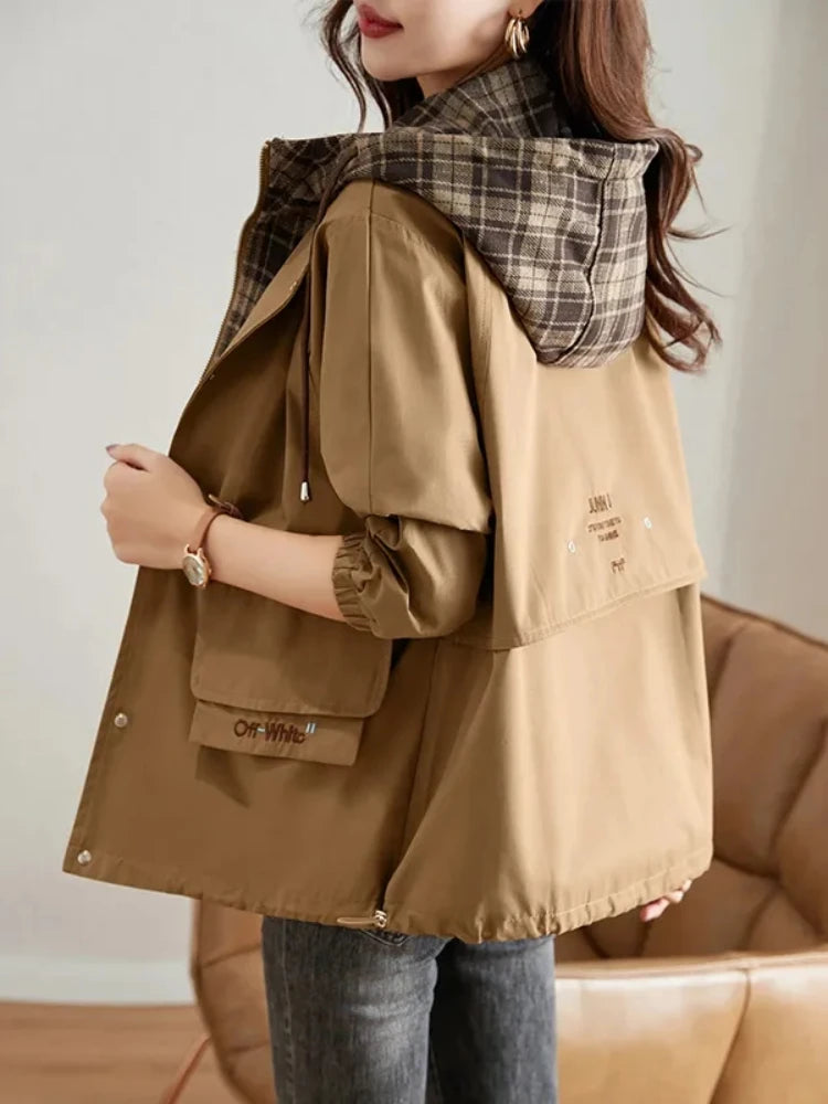 Short Hooded Windbreaker Loose Outerwear Women