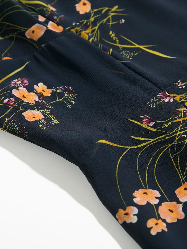 Elegant Vintage Floral Ruffle Hem Summer Dress