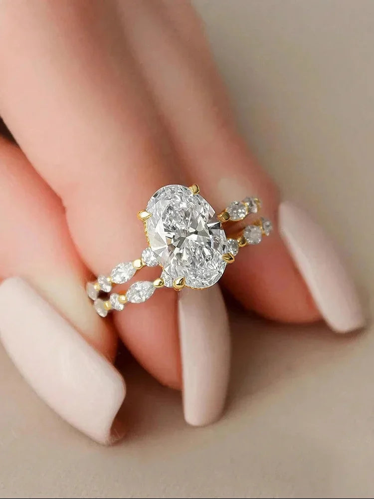 Sterling Silver Oval Marquise Stackable Rings Set