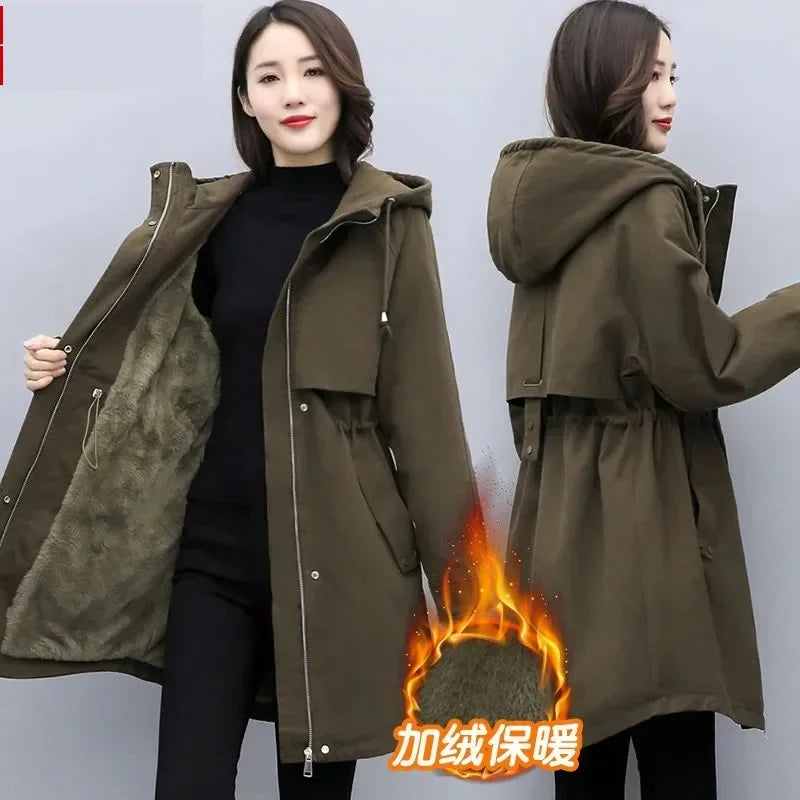 Winter Plush Hooded Cotton Parka Women