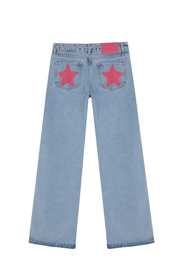 Vintage Star Print High Waist Jeans Women