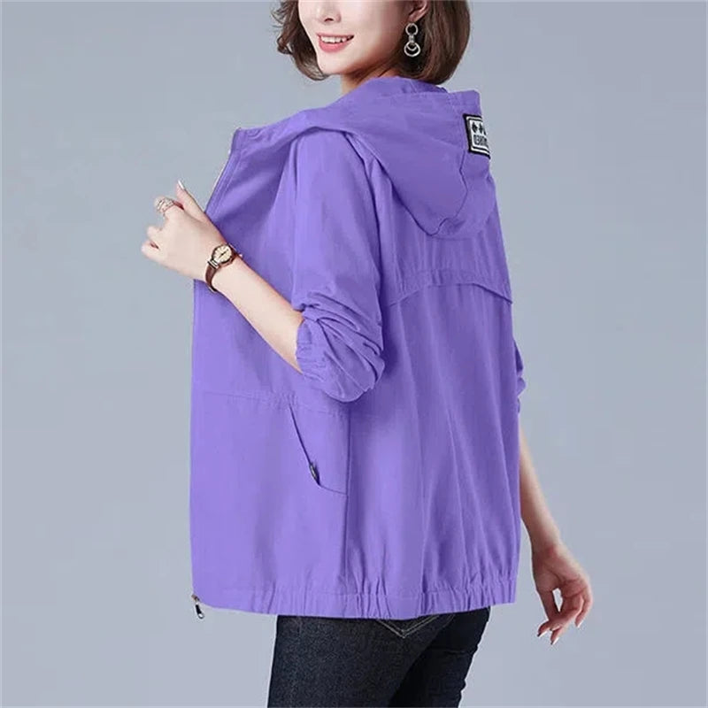 Casual Long Sleeve Hooded Windbreaker Women