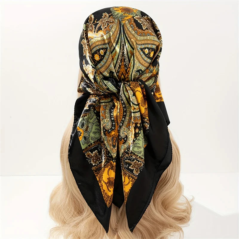 Satin Square Hijab Elegant Silk Neckerchief