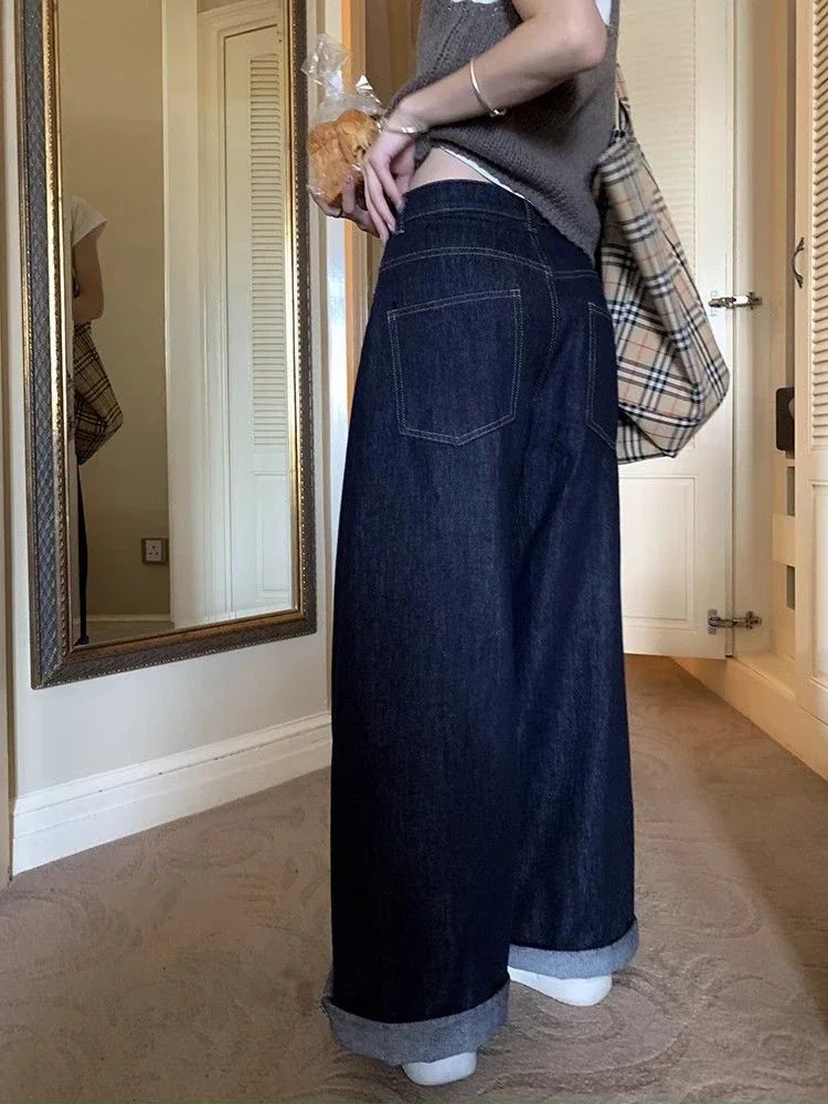 Deep Blue Loose Wide Leg Jeans