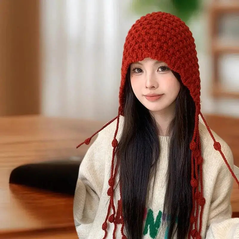 Thickened Knitted Baotou Hat with Tassel