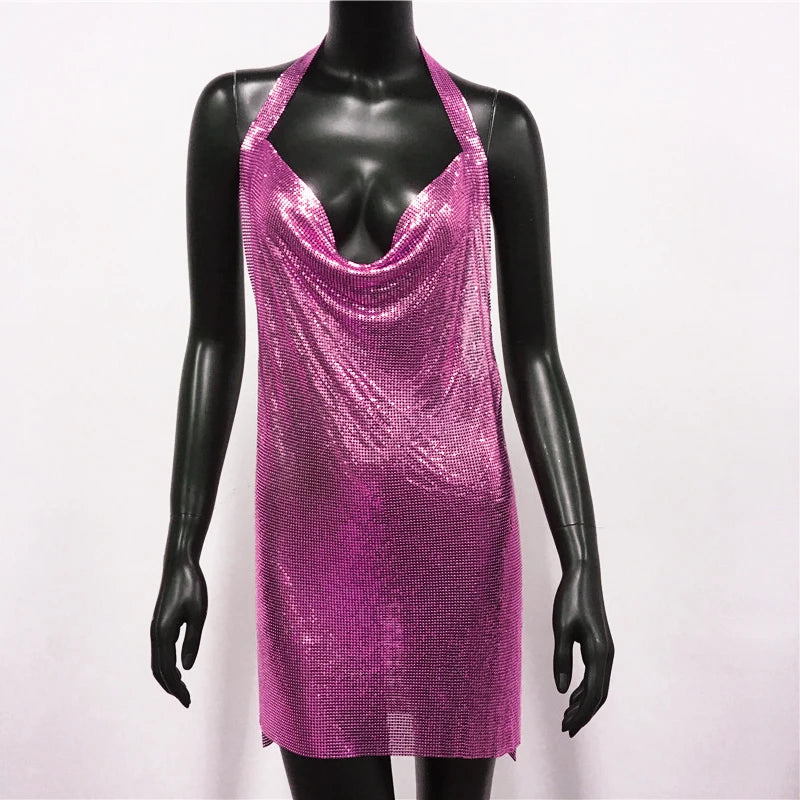 Glitter Sequin Halter Backless Party Dress