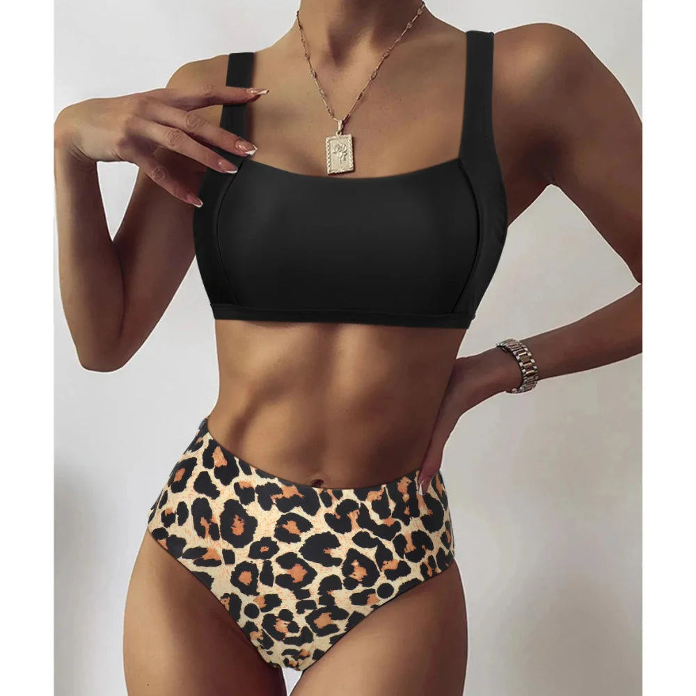 Leopard Push-Up One Shoulder Bikini Women