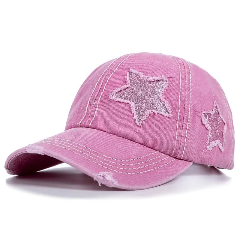 Retro Star Washed Denim Baseball Cap Y2K