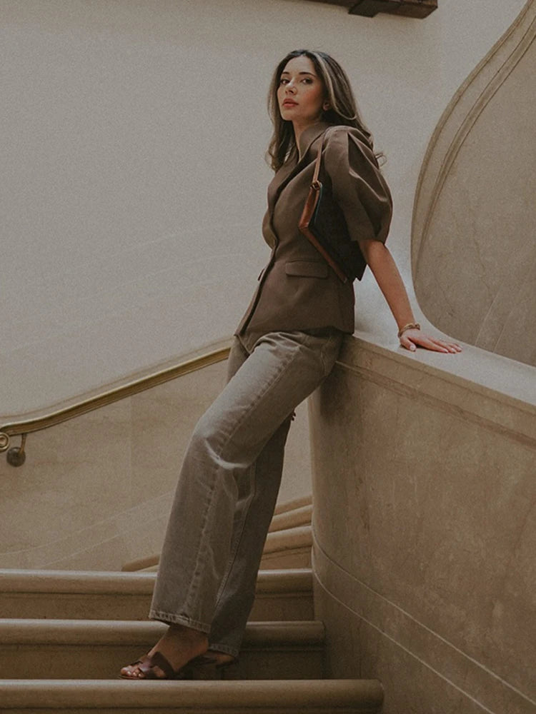 Doll Collar Short Sleeve Blazer Women