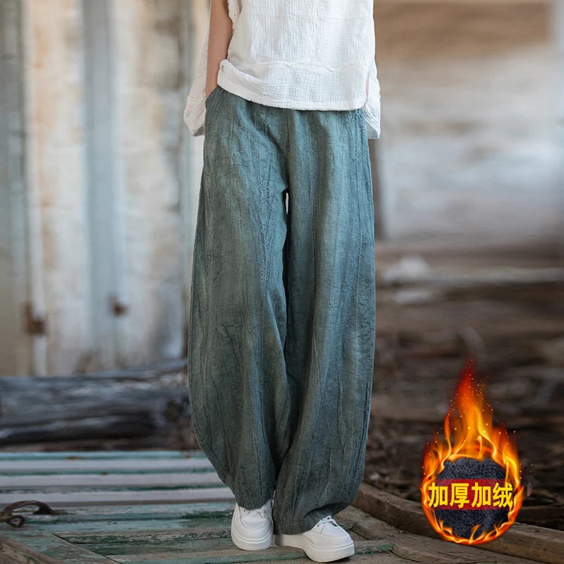 Cotton Linen Baggy Cargo Pants Women