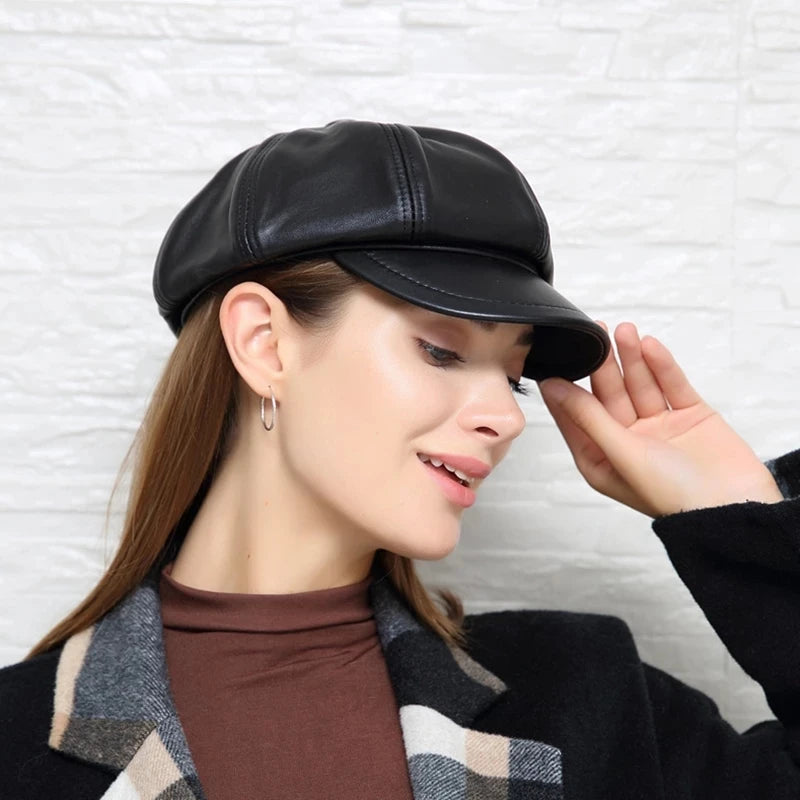 Genuine Leather Painter Vintage Beret Hat