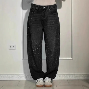 Rhinestone Wide Leg Street Lady Jeans