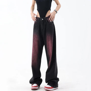 Graffiti Wash Retro Wide Leg Jeans Women