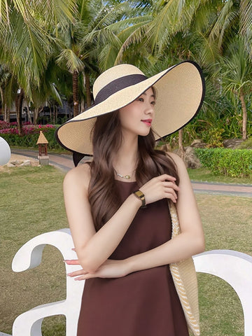 Foldable Large Brim Straw Beach Hat Women