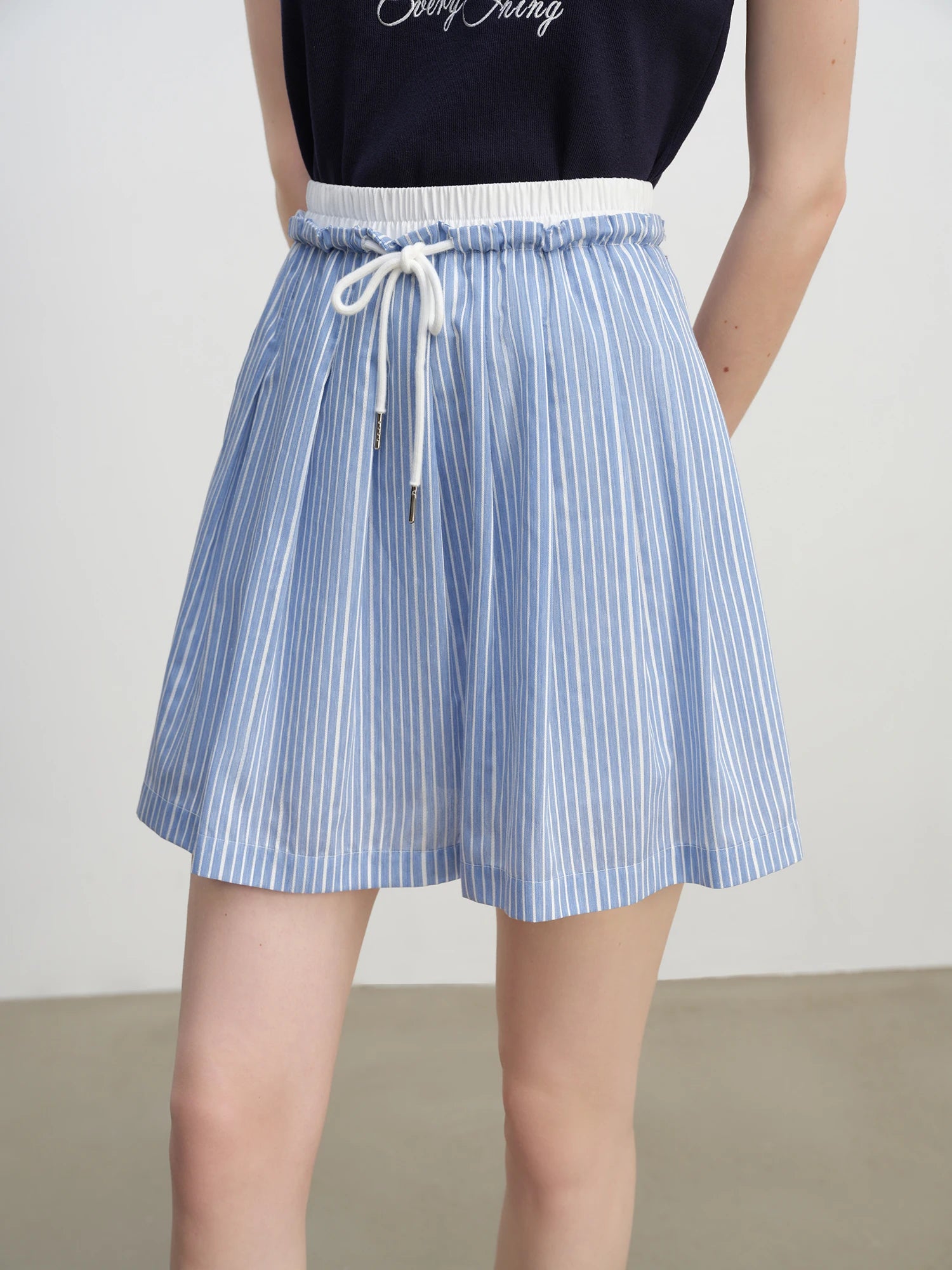 Blue Striped High-Waisted A-Line Skirt